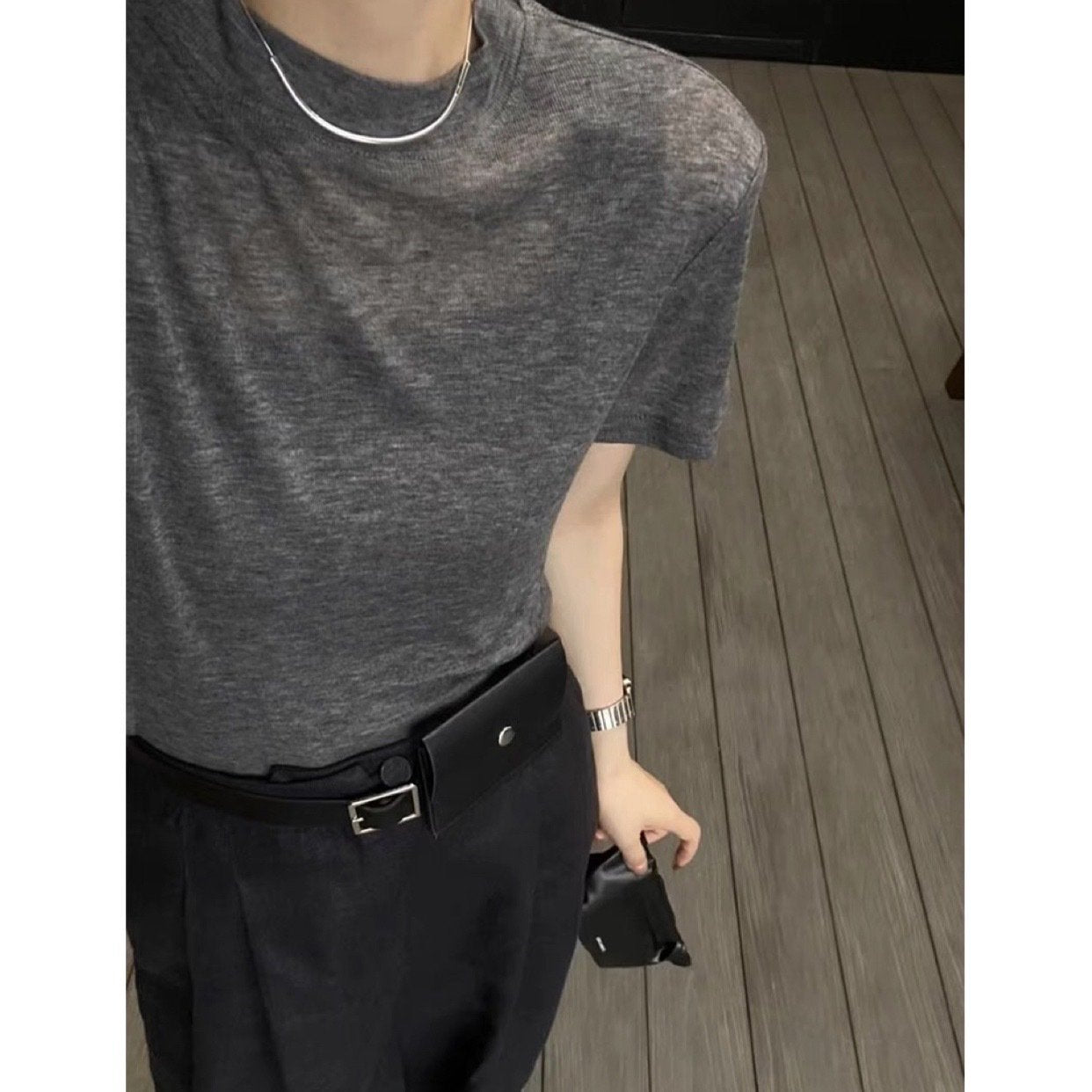 レディース トップス Tシャツ 半袖 無地 ゆったり スリム 春夏 カジュアル 体型カバー 春 夏 ラウンドネック シンプル グレー シャツ ウール 切り替えデザイン レギュラー ポリエステル