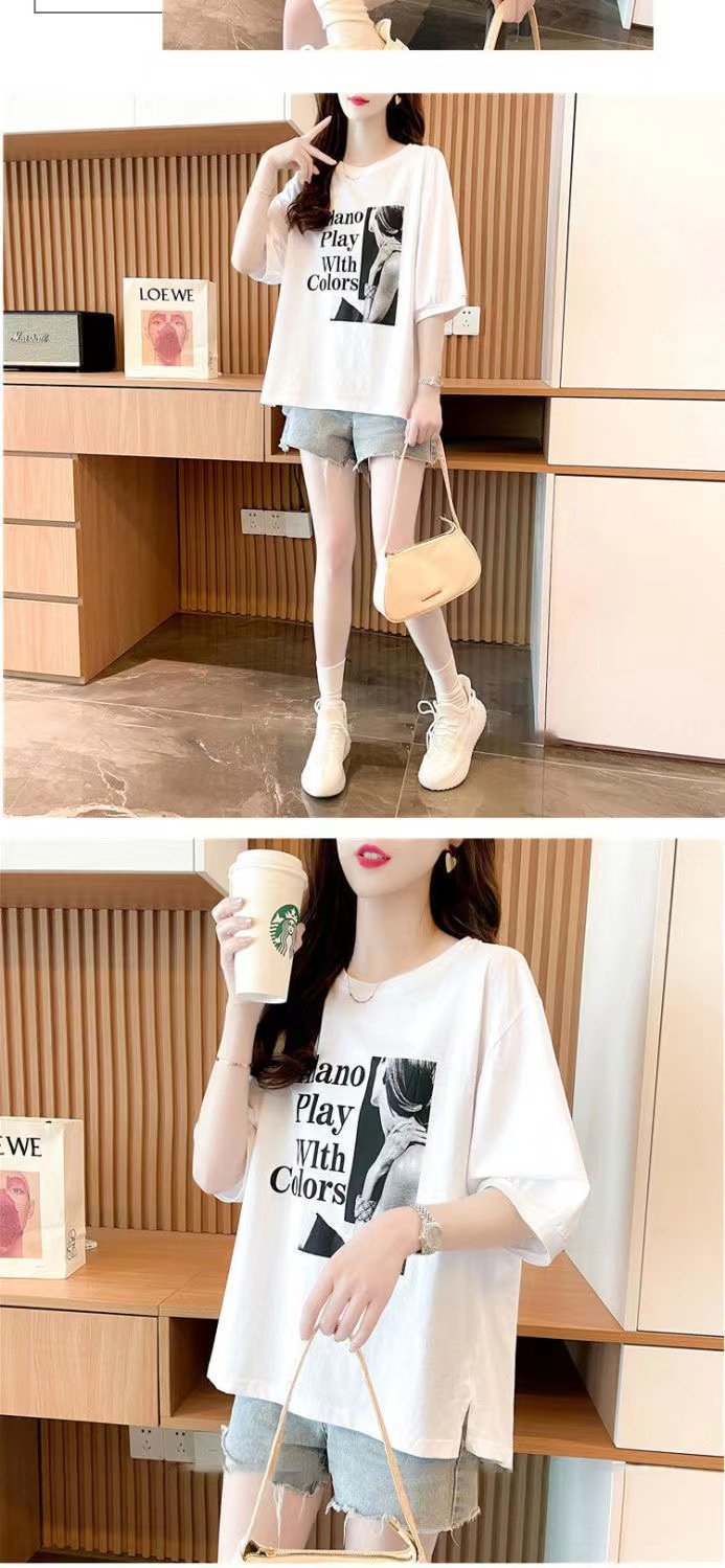 Tシャツ 半袖 ゆったり コットン 綿 春夏 カジュアル 春 夏 ラウンドネック レース ミモレ シャツ ステッチ シースルー