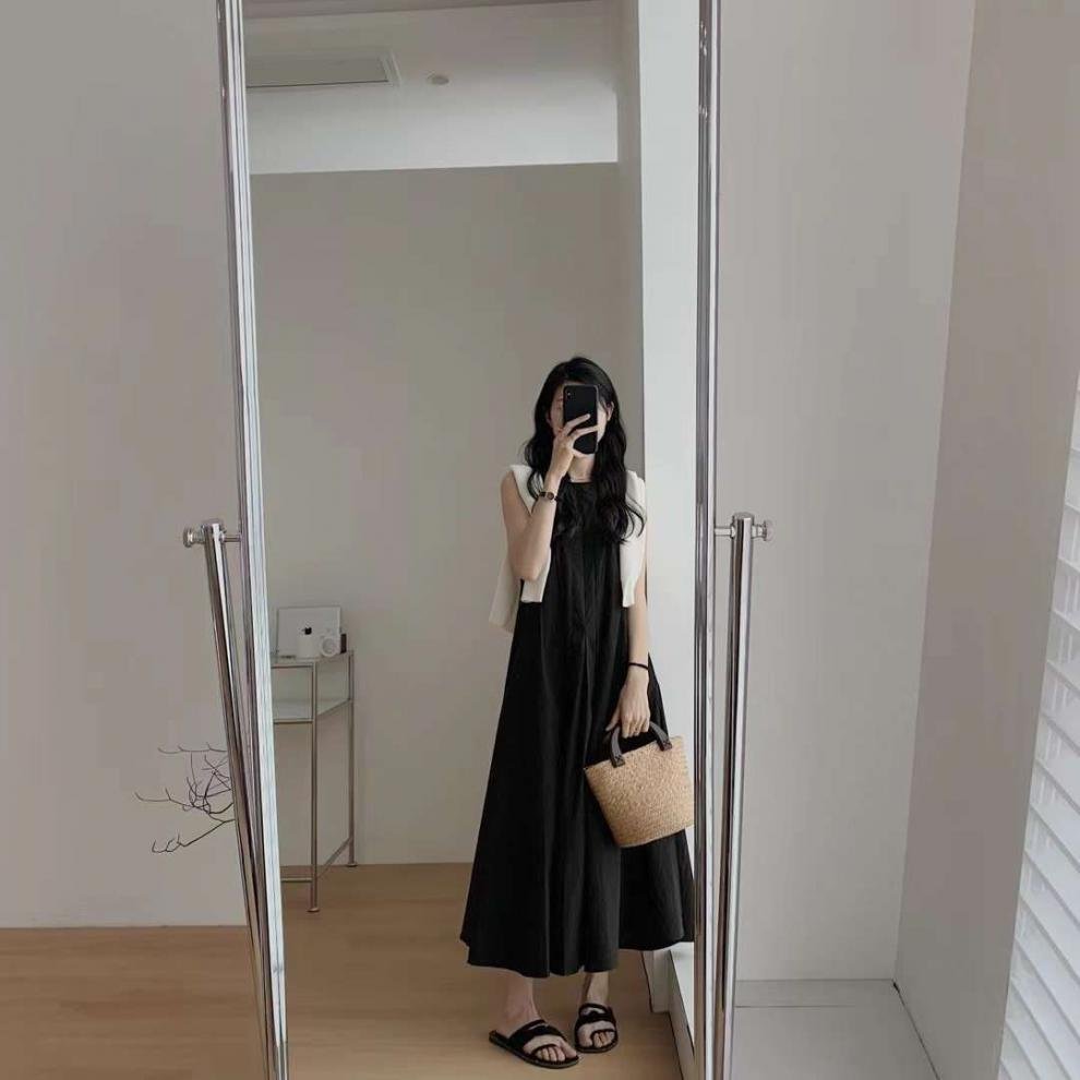ワンピース ノースリーブ 無地 夏 きれいめ 通勤 春夏 袖なし ラウンドネック シンプル ロング 上品 Aライン