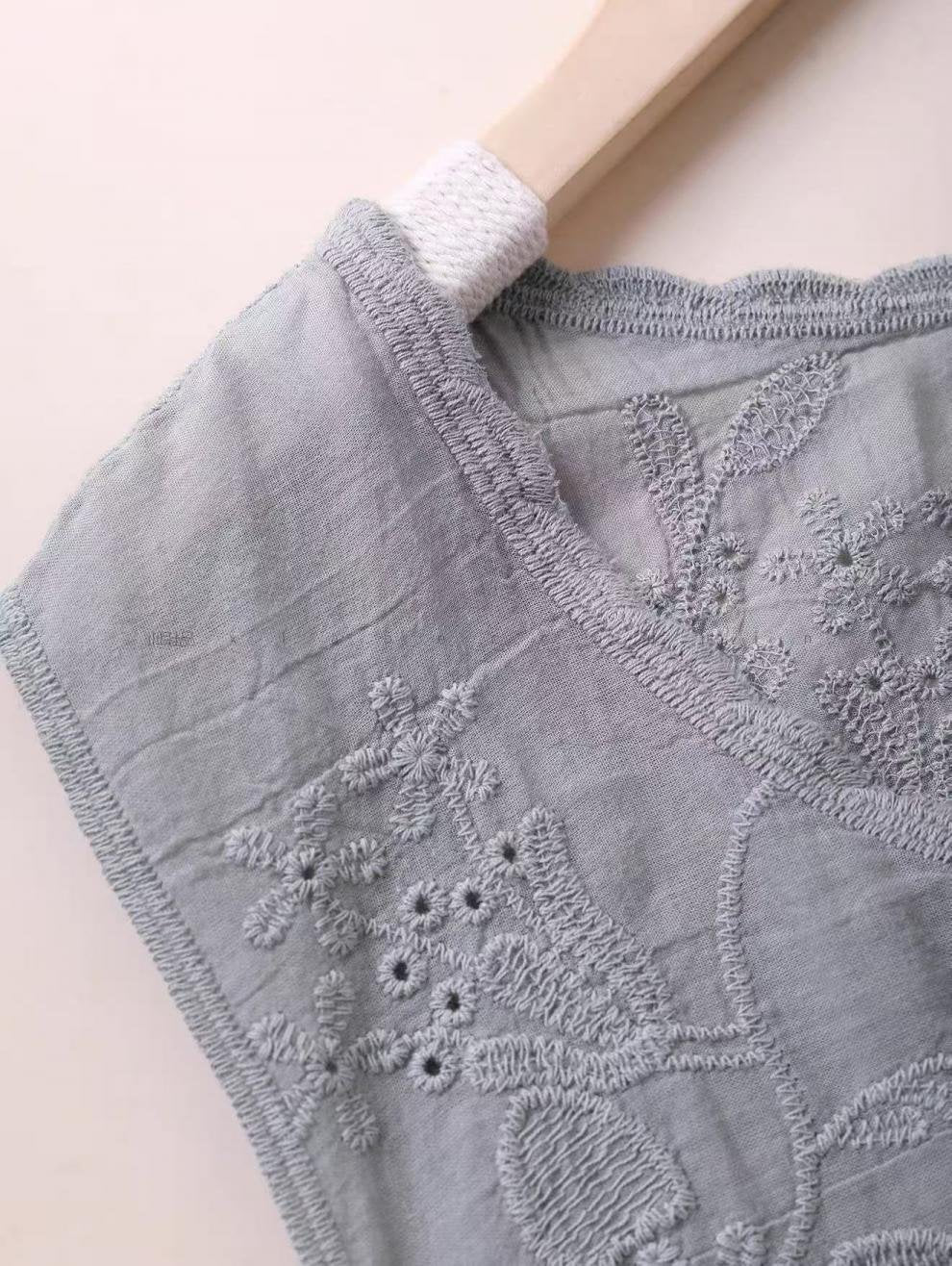 Tシャツ ノースリーブ 無地 ゆったり 春夏 きれいめ レトロ 通勤 体型カバー 春 夏 膝丈 シンプル 刺繍 シャツ ポリエステル 快適