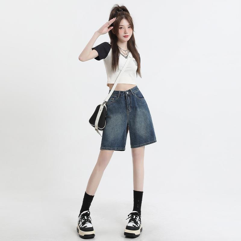レディース パンツ ボトムス ストレートパンツ デニムパンツ 膝丈 膝上 ミドル丈 ポケット ハイウエスト ボタン かわいい シンプル カジュアル おしゃれ かっこいい ラフ ボーイッシュ ガーリー 学生風 ベーシック アクティブ ナチュラル 無地 夏 ママ 通勤 学生 デート お出かけ お泊まり アウトドア 旅行 公園 女子会 休日 ショッピング 脚長 普段使い モテ トレンド 定番 XS S M L XL 2XL 小さいサイズ 大きいサイズ ゆったり 水色 ブルー ベーシックカラー