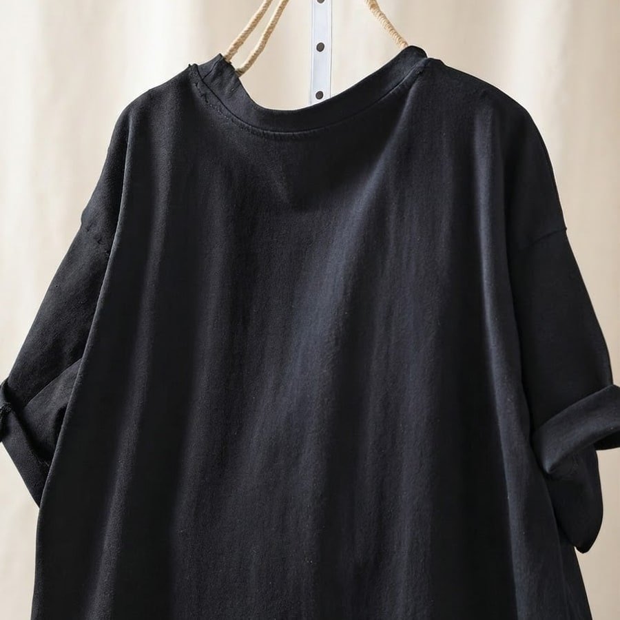 レディース シャツ Tシャツ 半袖 プリント ゆったり コットン 綿 春夏 カジュアル 体型カバー おしゃれ 前開き 春 夏 ラウンドネック シンプル 黒 プルオーバー