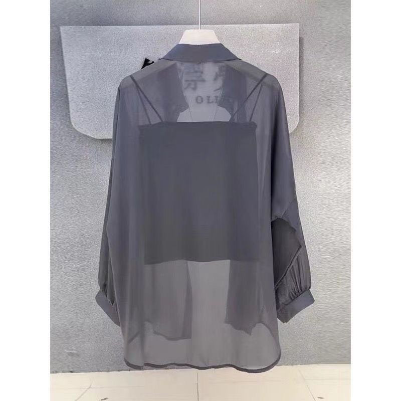 レディース シャツ ジャケット ノースリーブ 春夏 きれいめ 体型カバー 前開き 袖なし 春 夏 上品 シフォン 薄手 切り替えデザイン 襟付き ポリエステル