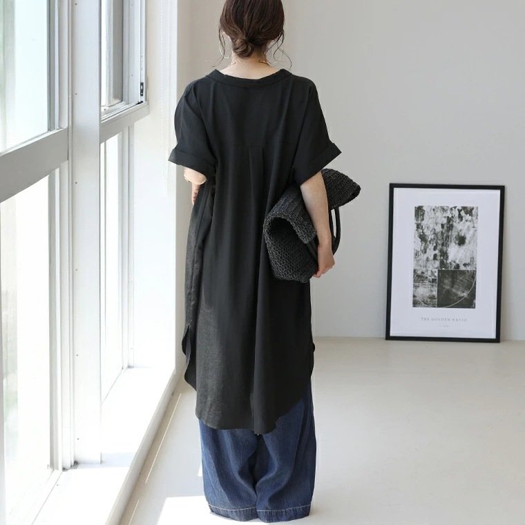 ワンピース 長袖 春夏 きれいめ Vネック 春 夏 シンプル 上品 ミディアム丈