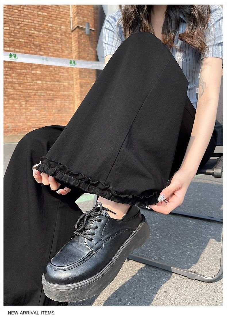 レディース パンツ 無地 ゆったり ワイド 春夏 カジュアル 春 夏 シンプル ロング フリル ワイドパンツ 切り替えデザイン ドレープ ウエストゴム ポリエステル