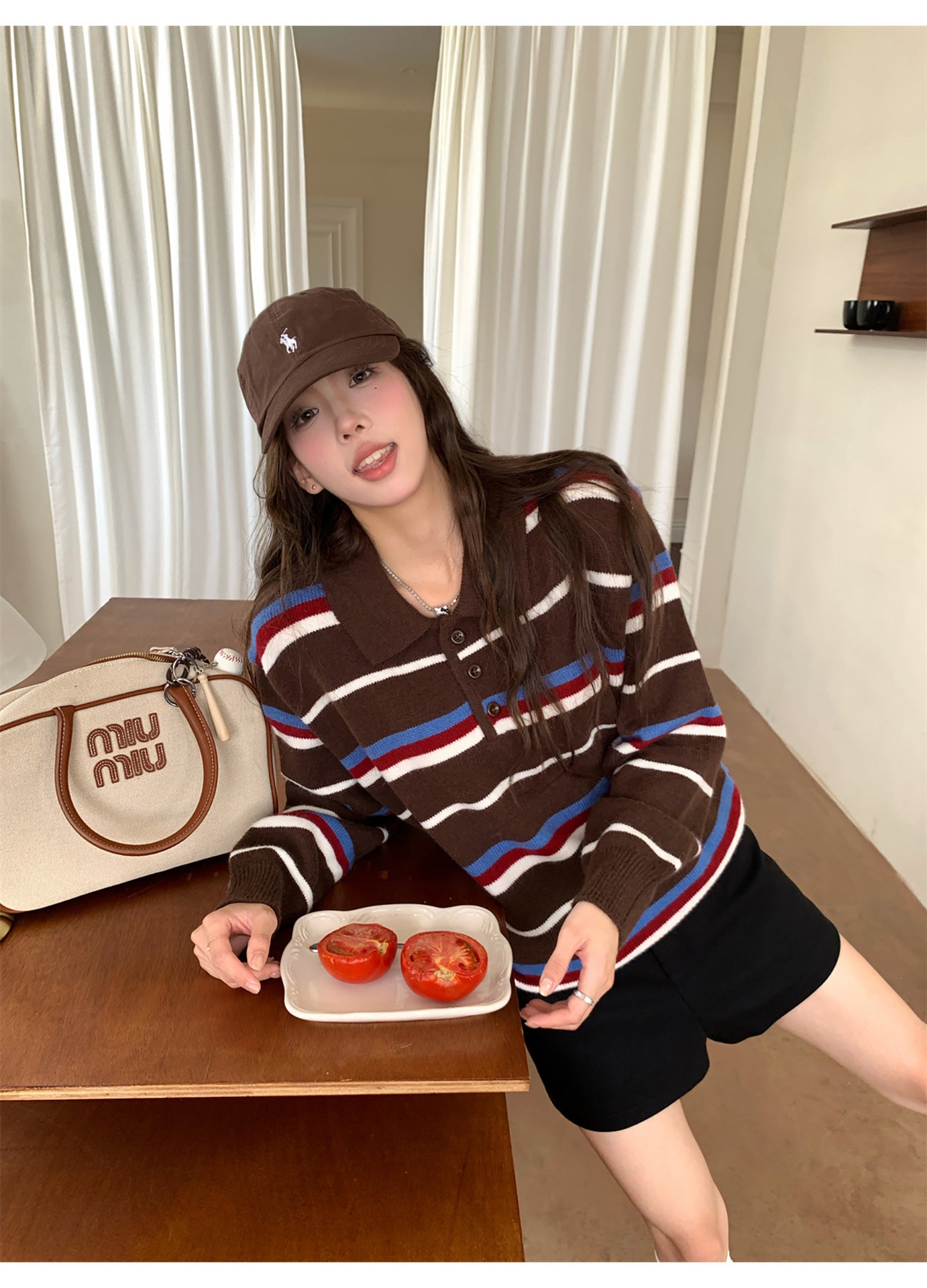レディース トップス ニット プルオーバー ミドル丈 長袖 Vネック 襟付き 角襟 ストレート Iライン スマート ボタン 大人可愛い シンプル おしゃれ かっこいい こなれ感 個性的 主役級 存在感 抜け感 都会的 ベーシック ボーダー 夏 秋 ロングシーズン ママ ビジネス 学生 学校 デート お出かけ 旅行 女子会 重ね着 韓国 オルチャン 楽ちん 体型カバー 普段使い 着回し モテ トレンド 流行 インスタ映え S M L 黄色 イエロー ベーシックカラー 大人カラー