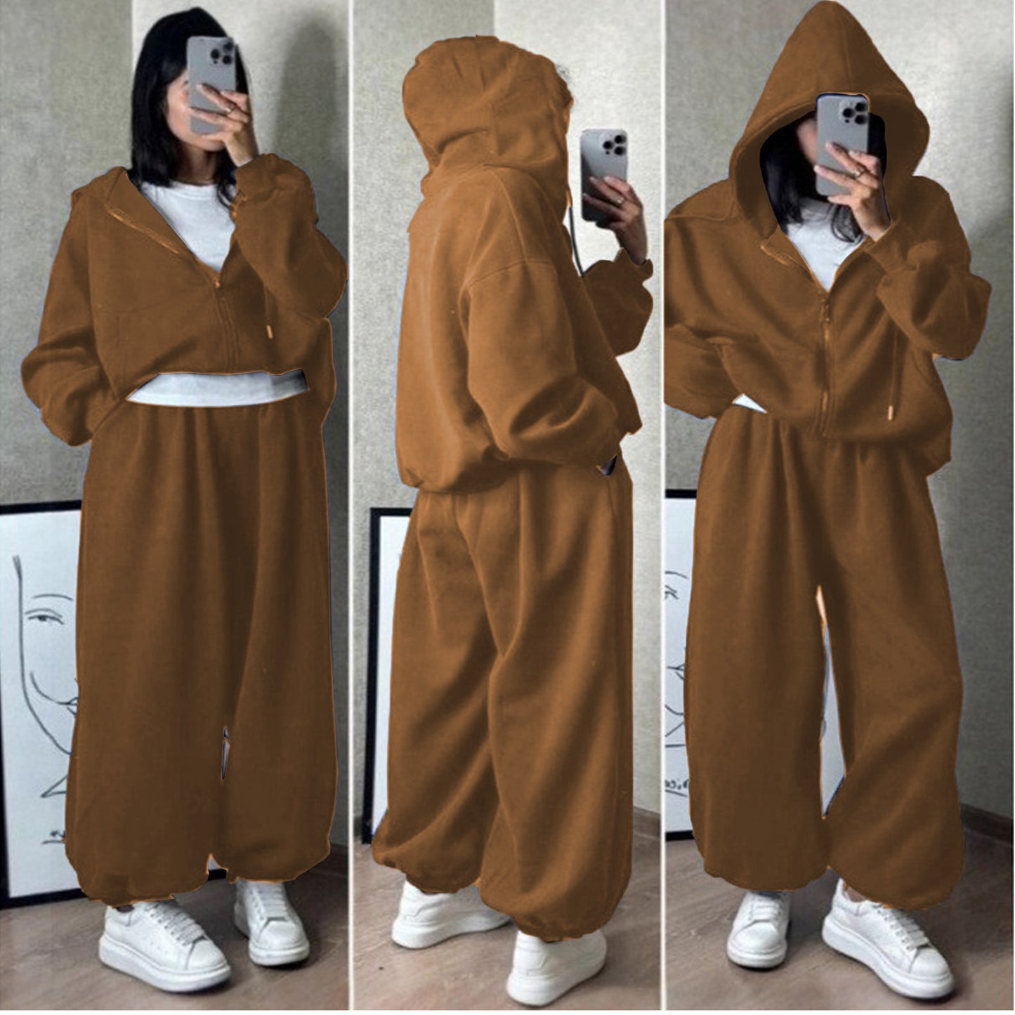 レディース トップス セーター パーカー セットアップ ジョガーパンツ ロング 長袖 ドロップショルダー フード ワイド オーバーサイズ ファスナー ポケット 前開き 大人可愛い おしゃれ かっこいい こなれ感 ラフ 個性的 主役級 存在感 無地 秋 冬 ロングシーズン ママ お出かけ 旅行 ジム 公園 女子会 韓国 オルチャン 楽ちん 体型カバー 普段使い インスタ映え S M L XL 2XL 3XL 大きいサイズ ゆったり ゆる 黒 ブラック グレー ワインレッド ネイビー