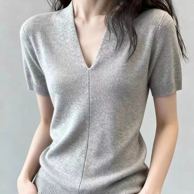 レディース トップス Tシャツ ニット 半袖 無地 ゆったり スリム 春夏 きれいめ 通勤 体型カバー 大きいサイズ Vネック 春 夏 ラウンドネック シンプル シャツ 都会的 レギュラー