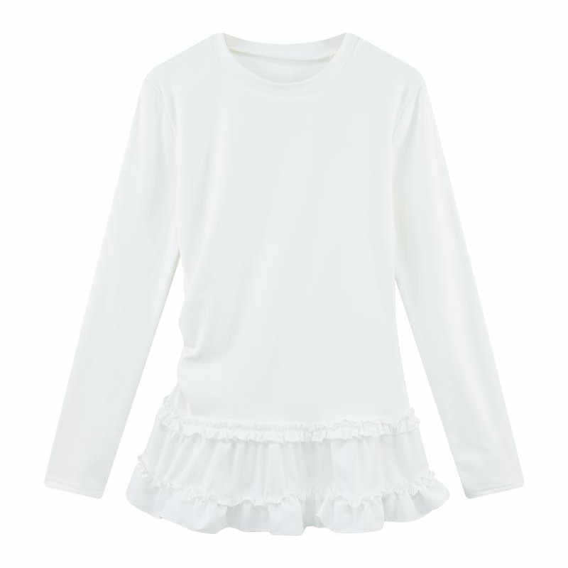 レディース トップス ロンT カットソー プルオーバー ミドル丈 長袖 クルーネック タイト スリム 細身 フリル 薄手 かわいい 大人可愛い きれいめ シンプル カジュアル おしゃれ かっこいい エキゾチック こなれ感 個性的 主役級 存在感 抜け感 都会的 無地 春 秋 ロングシーズン ママ 学生 学校 通学 デート お出かけ イベント 女子会 合コン フェス 重ね着 韓国 オルチャン 体型カバー 普段使い 着回し インスタ映え お食事会 S M L XL 大きいサイズ 白 黒