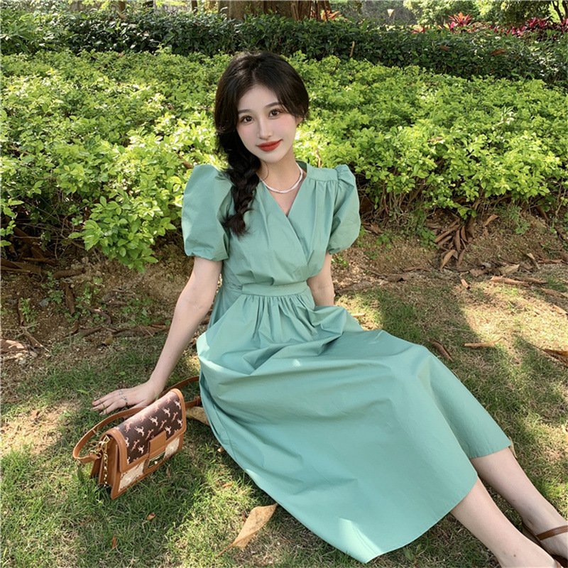レディース スカート 長袖 無地 春夏 カジュアル ボトムス Vネック 春 夏 シンプル ロング 切り替えデザイン ピンク ファスナー ロングスカート グリーン ポリエステル