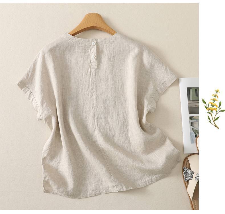 レディース トップス Tシャツ ニット 半袖 コットン 綿 リネン 春夏 カジュアル きれいめ 通勤 大きいサイズ デニム 春 夏 ラウンドネック 刺繍 シャツ