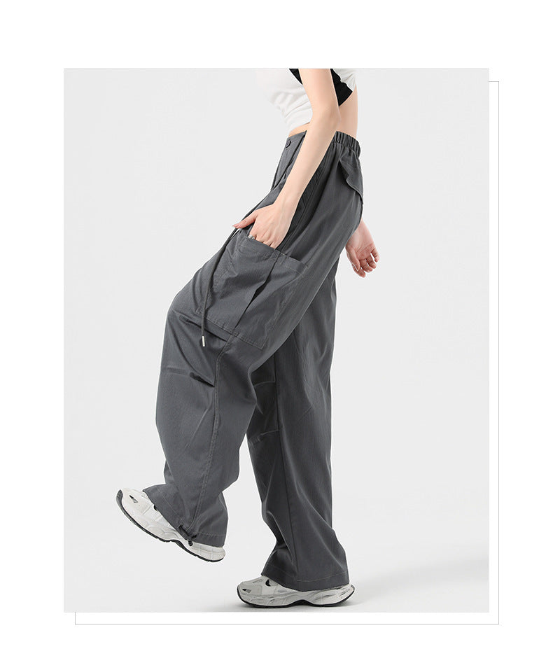 パラシュートパンツ レディース パンツ ボトムス ロングパンツ ワイドパンツ カーゴパンツ 丈長 ロング ワイド ストリート ポケット ハイウエスト ウエストゴム ドロスト ボタン アメカジ シンプル カジュアル おしゃれ かっこいい メンズライク ボーイッシュ ルーズ クール ナチュラル 無地 春 夏 ママ 通勤 学生 学校 通学 デート お出かけ 旅行 公園 女子会 休日 ショッピング お花見 カフェ 普段使い 着回し S M L XL ブラック ダークグレー カーキ ベーシックカラー