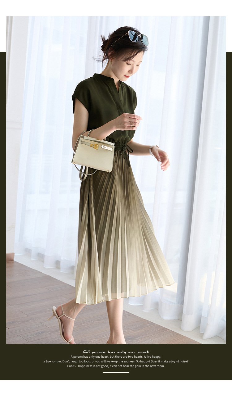 レディース スカート 半袖 無地 夏 きれいめ 通勤 プリーツ シンプル ロング スタンドカラー ロングスカート ポリエステル 夏服