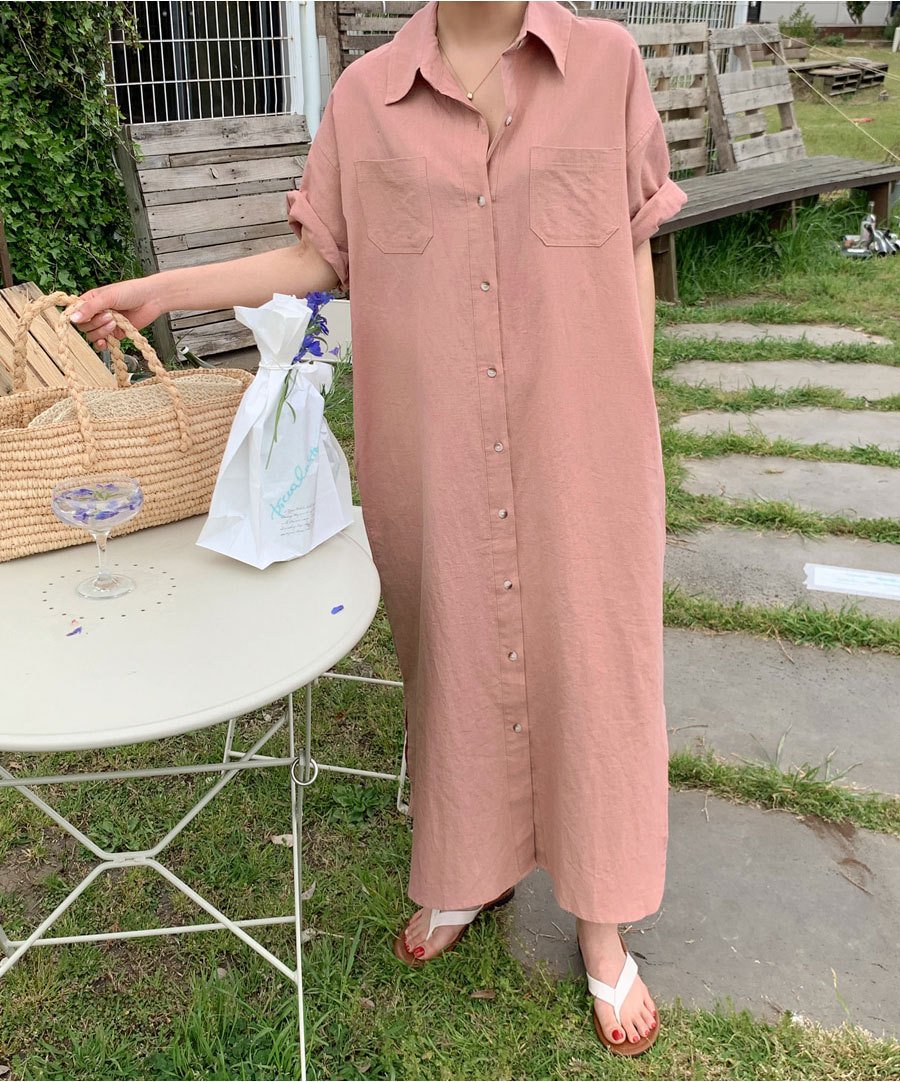 ワンピース 半袖 無地 春夏 きれいめ 通勤 春 夏 シンプル ロング 襟付き