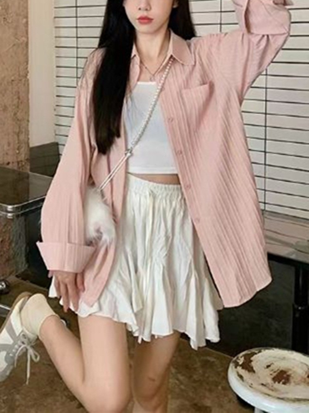 シャツ ジャケット 長袖 無地 ゆったり 春夏 カジュアル 前開き 春 夏 シンプル 切り替えデザイン ポリエステル