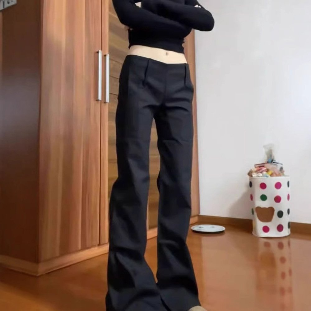 レディース パンツ ワイド 春夏 カジュアル 春 夏 秋 ブラック ロング ストレート ワイドパンツ 切り替えデザイン スラックス ハイウエスト ポリエステル