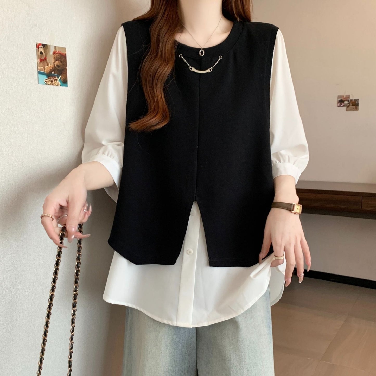 トップス Tシャツ 半袖 ゆったり 春夏 カジュアル 体型カバー 大きいサイズ 春 夏 膝丈 ラウンドネック クルーネック シャツ レイヤード ポリエステル