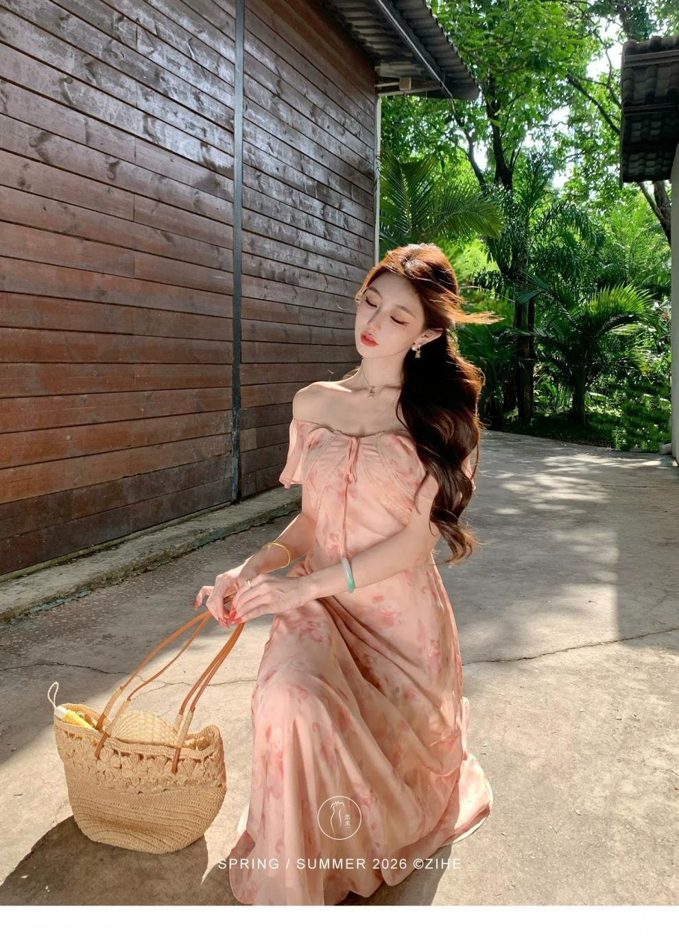 ワンピース ドレス 半袖 花柄 春夏 カジュアル Vネック 春 夏 リゾート ロング フリル ピンク オレンジ Aライン