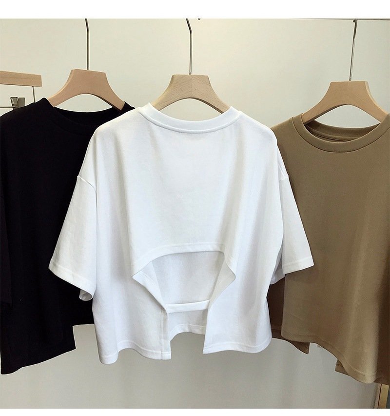 レディース Tシャツ 半袖 無地 ゆったり 春夏 春 ショート 夏 ラウンドネック シンプル シャツ 切り替えデザイン タイ ポリエステル 丸首