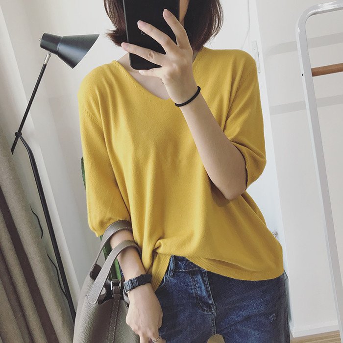 レディース シャツ トップス Tシャツ 半袖 無地 ゆったり 春夏 カジュアル きれいめ 通勤 体型カバー 韓国風 前開き Vネック 春 夏 秋 シンプル 冬 切り替えデザイン プルオーバー 都会的 インナー ポリエステル 秋冬