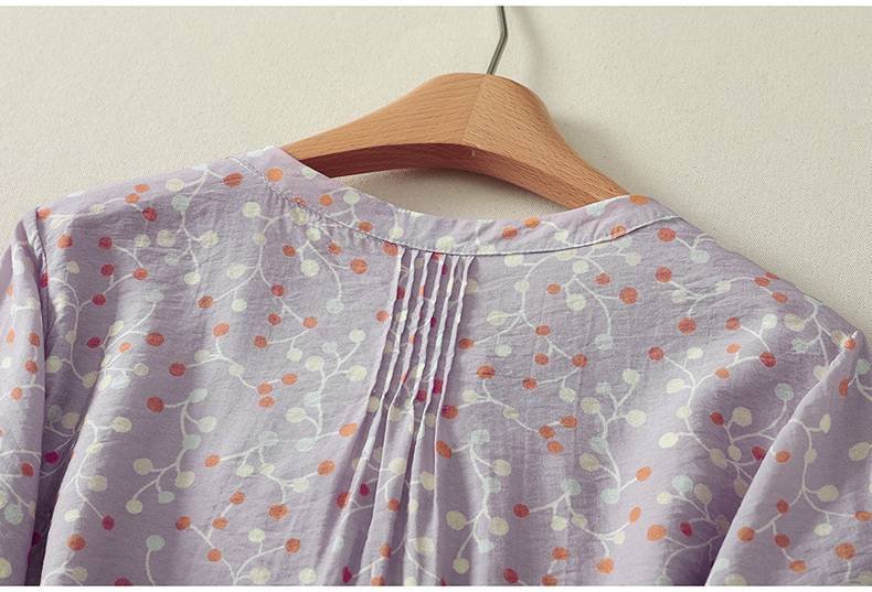 レディース シャツ トップス Tシャツ ドット柄 プリント コットン 綿 麻 春夏 カジュアル きれいめ 通勤 前開き デニム 春 夏 エレガント 立ち襟 ドット