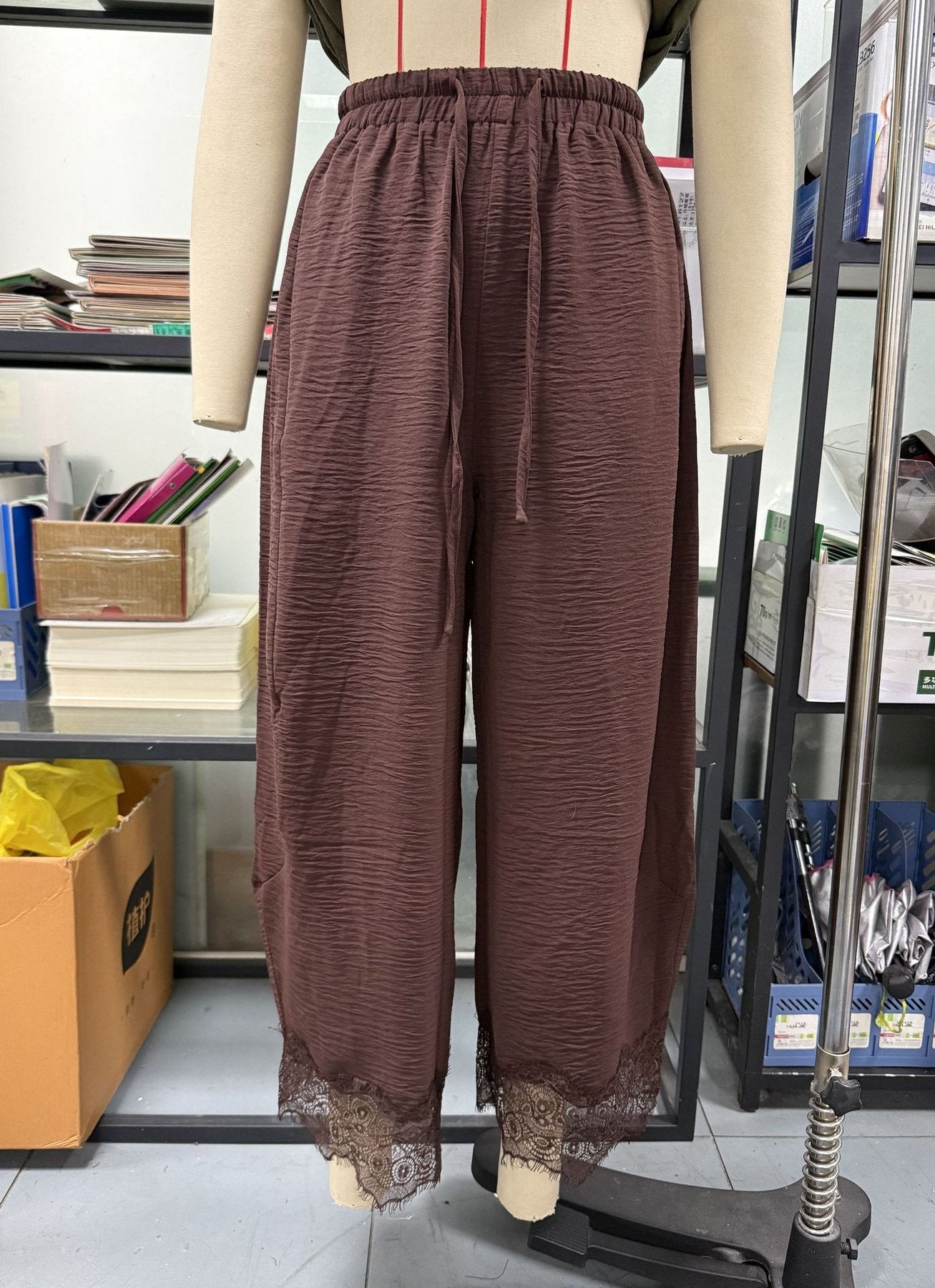 レディース パンツ ボーダー ストライプ ワイド 春夏 カジュアル 春 夏 レース ワイドパンツ 切り替えデザイン ウエストゴム