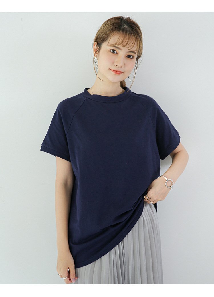 レディース Tシャツ 半袖 ボーダー ストライプ ゆったり コットン 綿 春夏 カジュアル 春 夏 ラウンドネック ハイネック シャツ ハーフ ラグラン