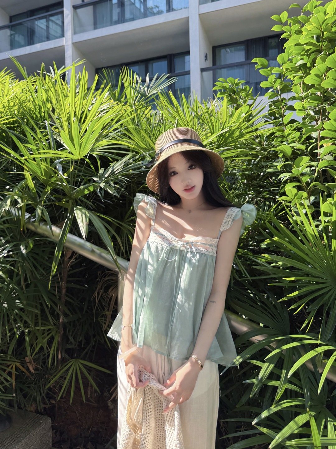 レディース トップス ゆったり スリム 春夏 きれいめ 通勤 オフィス 体型カバー 春 夏 レース ブルー キャミソール タイ グリーン レギュラー ポリエステル