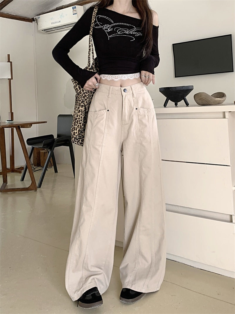 レディース パンツ ボトムス Gパン ストレートパンツ ワイド デニムパンツ フルレングス ストリート ポケット ハイウエスト 大人可愛い きれいめ シンプル カジュアル おしゃれ かっこいい こなれ感 ラフ 存在感 ベーシック ナチュラル 無地 春 秋 ロングシーズン ママ 通勤 学生 学校 通学 デート お出かけ お泊まり アウトドア キャンプ イベント 旅行 女子会 休日 ショッピング ライブ お花見 体型カバー 美脚 着回し トレンド 定番 S M L XL ベージュ ベーシックカラー 大人カラー