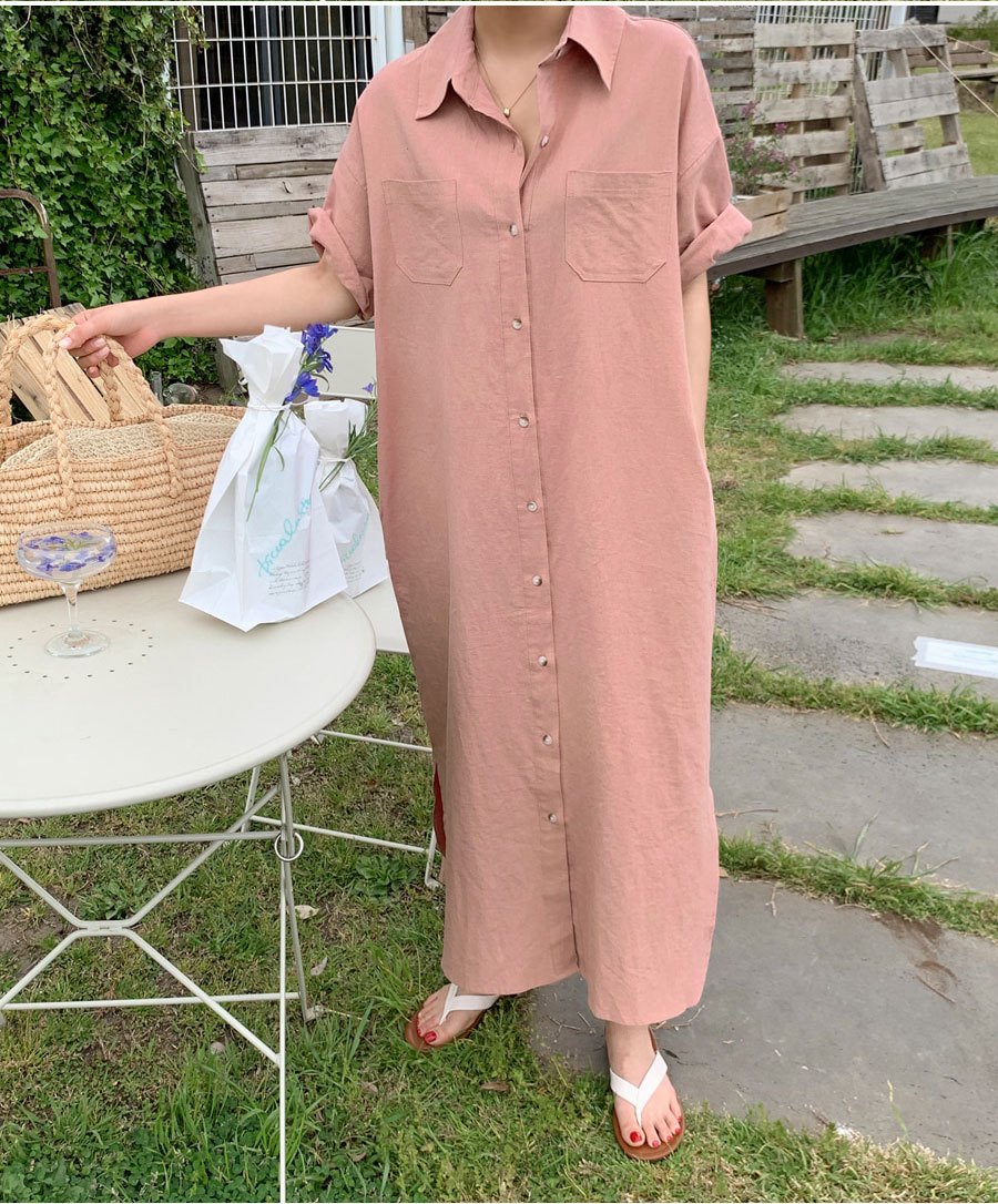 ワンピース 半袖 無地 春夏 きれいめ 通勤 春 夏 シンプル ロング 襟付き