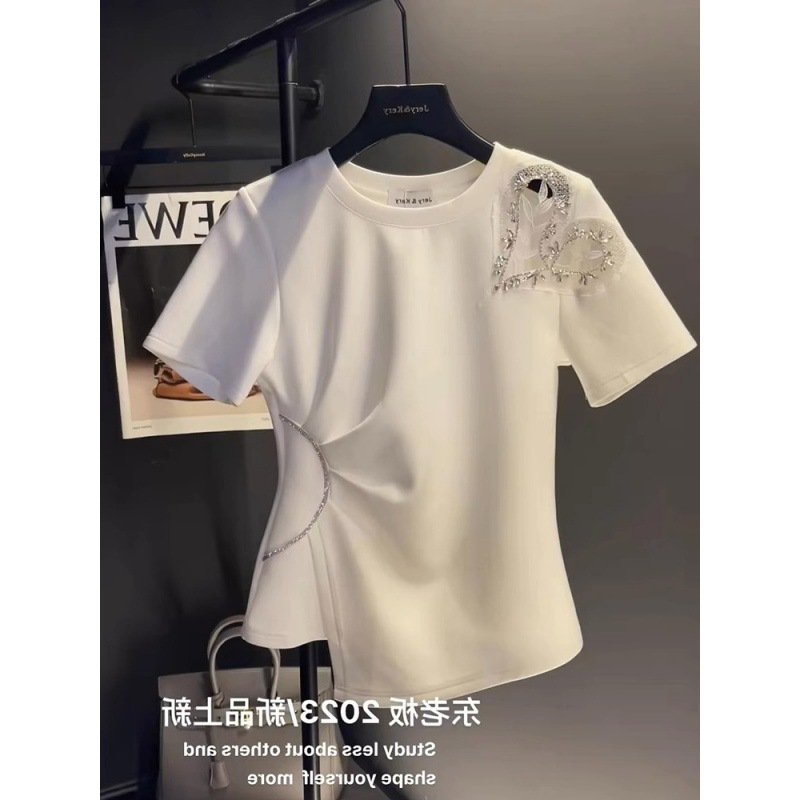 レディース Tシャツ 半袖 無地 スリム 夏 きれいめ 通勤 春夏 膝丈 ラウンドネック シンプル シャツ 切り替えデザイン ポリエステル 夏服