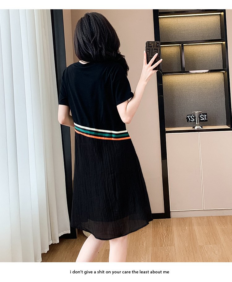 ワンピース 半袖 春夏 カジュアル おしゃれ 春 夏 ラウンドネック ミモレ フリル 上品 切り替えデザイン