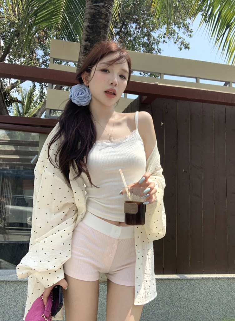 レディース シャツ トップス ジャケット 長袖 ドット柄 ゆったり 春夏 カジュアル 体型カバー 韓国風 前開き 春 夏 ホワイト 薄手 襟付き レギュラー ボタン ポリエステル UVカット ドット