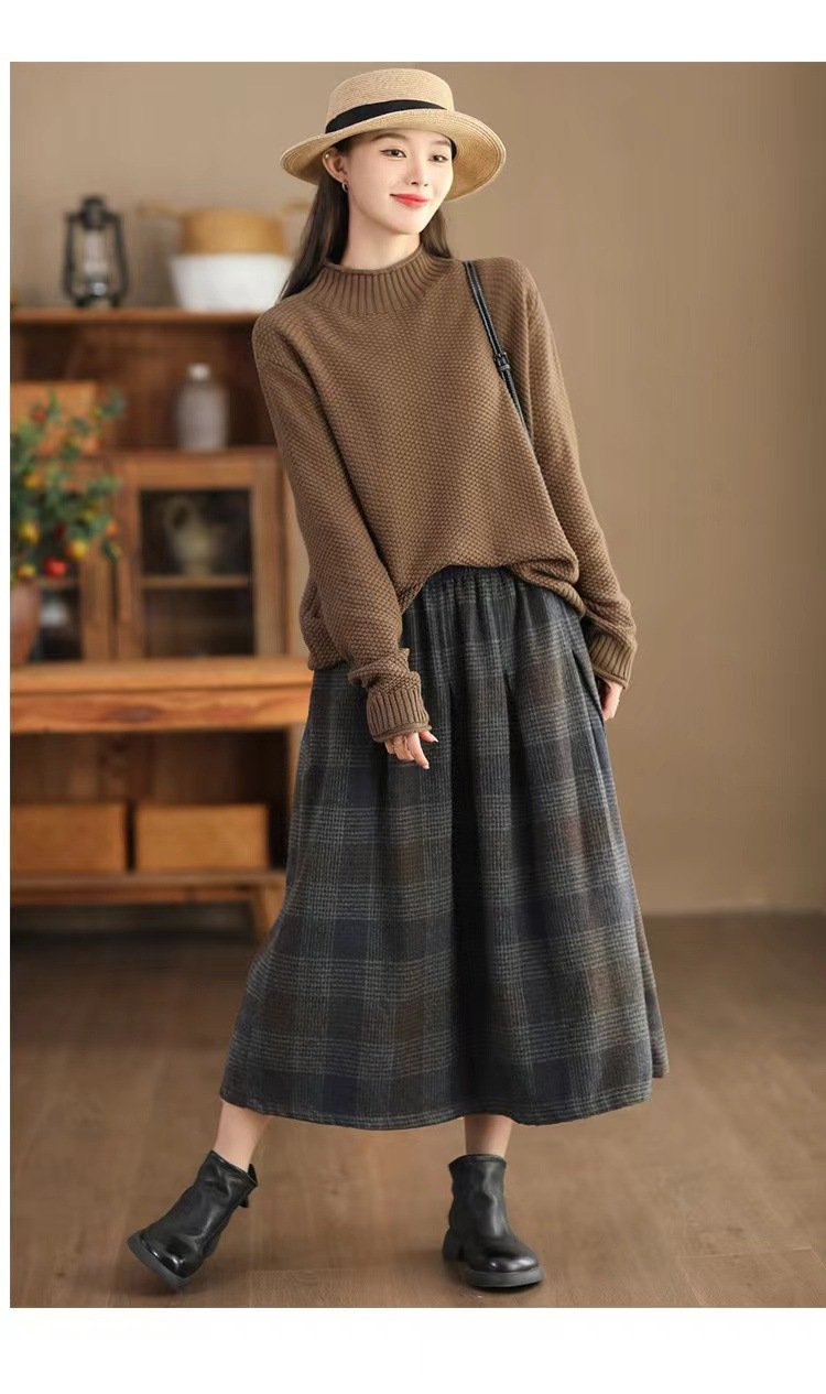 レディース スカート チェック柄 春夏 春 夏 冬 ミモレ Aライン ウール ラフ 都会的
