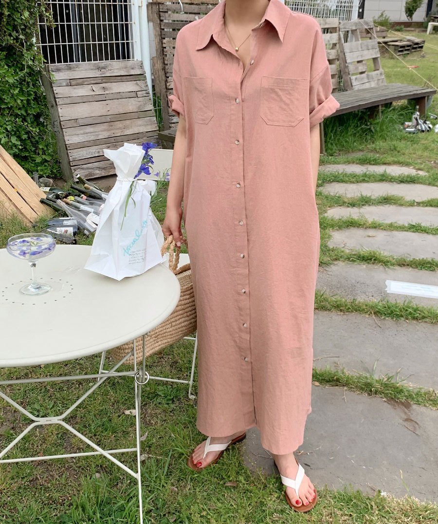 ワンピース 半袖 無地 春夏 きれいめ 通勤 春 夏 シンプル ロング 襟付き