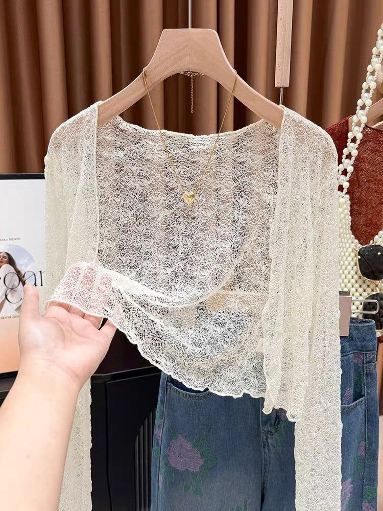 レディース カーディガン 長袖 花柄 無地 春夏 きれいめ 通勤 春 ショート 夏 レース シンプル 上品 タイ アウター ポリエステル ショール