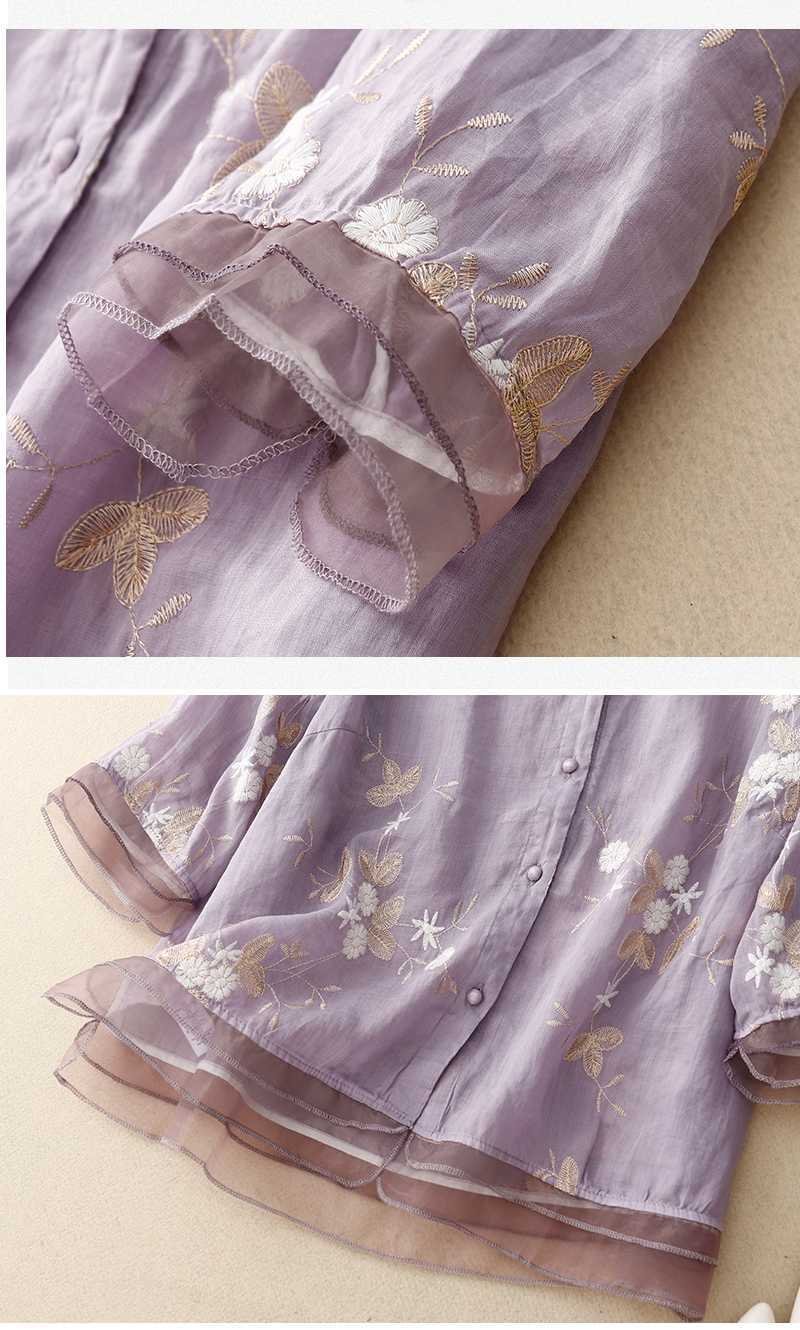 レディース ブラウス シャツ ゆったり コットン 綿 春夏 カジュアル レトロ 体型カバー 前開き 春 夏 刺繍 シースルー ポリエステル