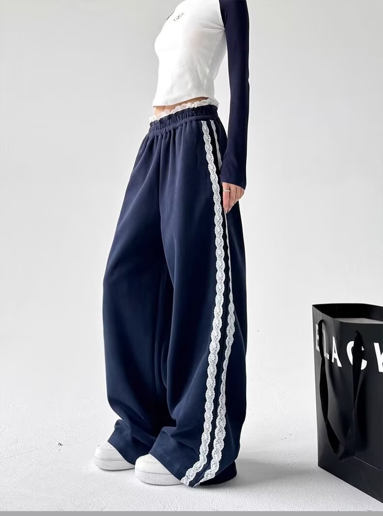 レディース パンツ 春 秋冬 カジュアル 秋 冬 ストレート ハイウエスト ストリート ポリエステル
