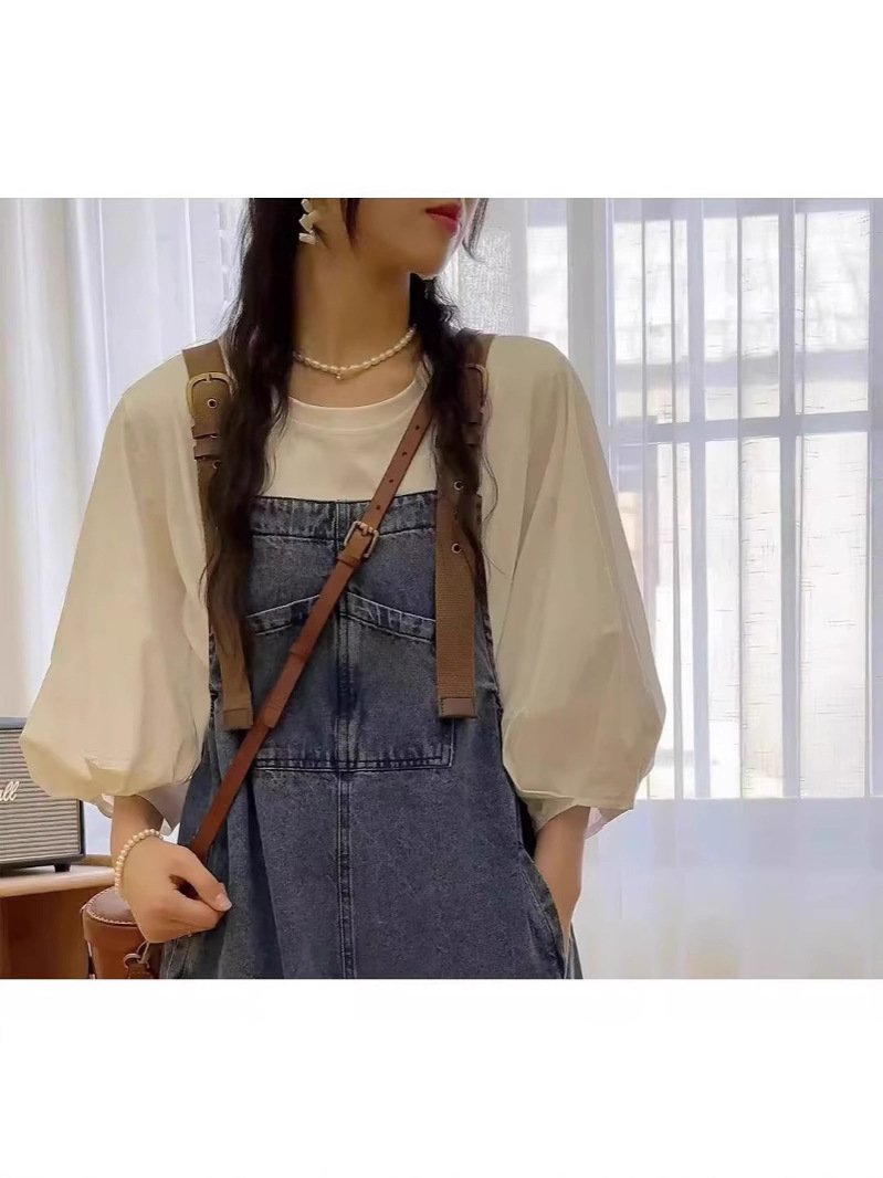 レディース シャツ Tシャツ 長袖 7分袖 ゆったり 春夏 カジュアル 前開き 春 夏 膝丈 ラウンドネック ポリエステル