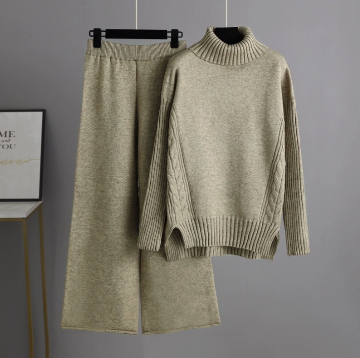 レディース トップス パンツ セットアップ 2点セット 上下セット 長袖 ハイネック 襟なし オーバーサイズ  フェミニン ポケット リブ 切り替えデザイン かわいい 大人可愛い きれいめ シンプル カジュアル 上品 おしゃれ こなれ感 ラフ 主役級 存在感 抜け感 都会的 ナチュラル 無地 秋 冬 デート お出かけ イベント リゾート 旅行 女子会 休日 韓国 オルチャン 体型カバー 普段使い 着回し 大きいサイズ フリーサイズ 黒 ブラック グレー オフホワイト カーキ ピンク ブルー