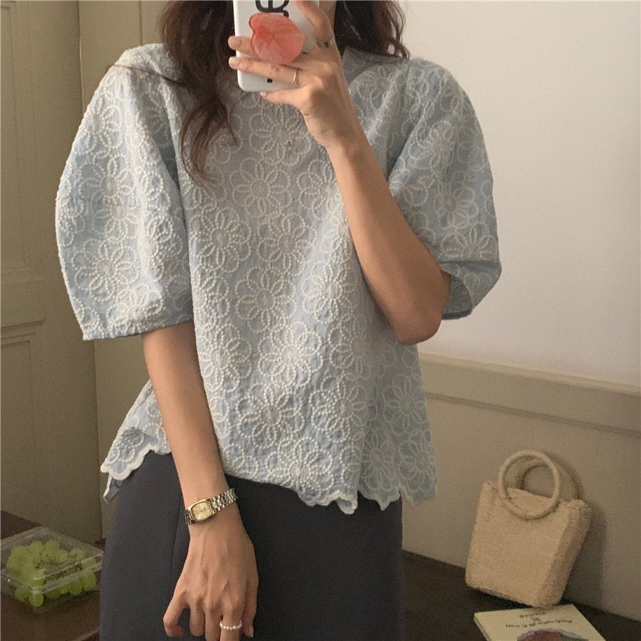 シャツ 半袖 コットン 綿 春夏 前開き 春 夏 ラウンドネック シンプル