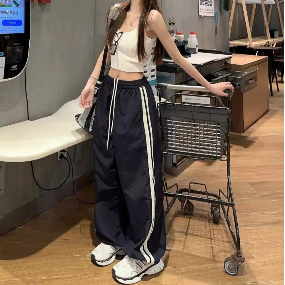 レディース パンツ ゆったり ワイド 春夏 カジュアル アメリカン ボトムス 春 夏 ストレート スウェットパンツ スウェット ストリート タイ 速乾 ストレッチ ポリエステル