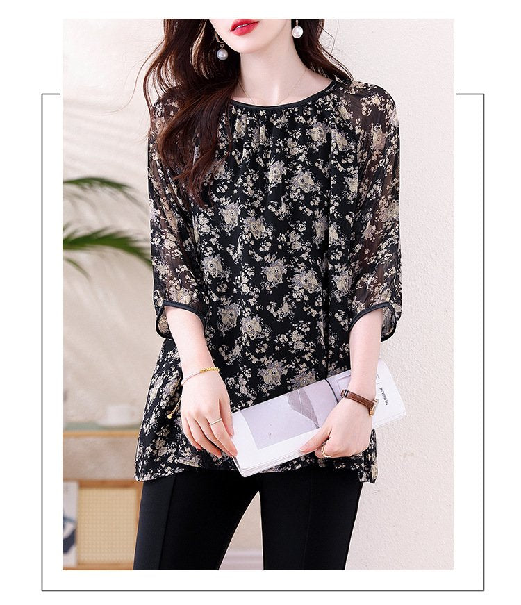 レディース ブラウス シャツ Tシャツ 半袖 プリント ゆったり 春夏 きれいめ 前開き 春 夏 ラウンドネック 上品 ふわふわ レギュラー