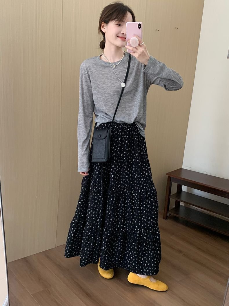レディース スカート 花柄 スリム 春夏 ボトムス 春 夏 ブラック ロング Aライン ハイウエスト タイ