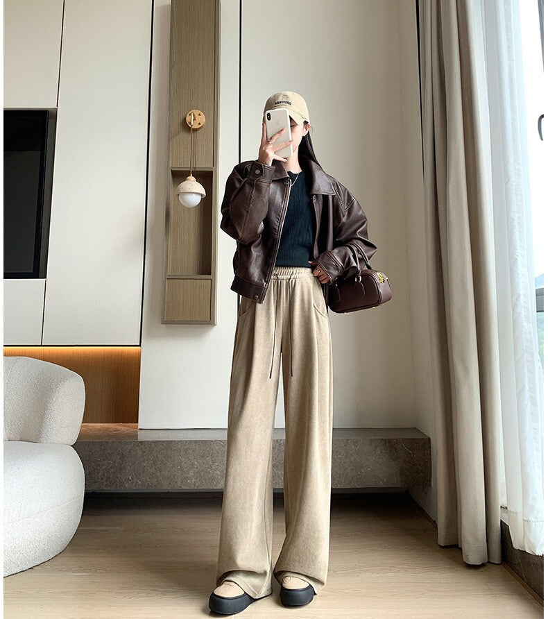 レディース パンツ ボトムス 裏起毛 ストレートパンツ ロングパンツ ワイドパンツ 丈長 ロング ストレート 裾ワイド ポケット ハイウエスト ウエストゴム シンプル カジュアル おしゃれ こなれ感 ラフ ルーズ 抜け感 ベーシック ナチュラル 無地 春 秋 ママ 通勤 学生 学校 通学 デート お出かけ 旅行 公園 女子会 休日 ショッピング お花見 カフェ 防寒 体型カバー 脚長 普段使い 着回し S M L XL ブラック ブラウン ダークグレー カーキ ベーシックカラー 大人カラー