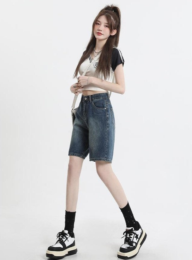 レディース パンツ ボトムス ストレートパンツ デニムパンツ 膝丈 膝上 ミドル丈 ポケット ハイウエスト ボタン かわいい シンプル カジュアル おしゃれ かっこいい ラフ ボーイッシュ ガーリー 学生風 ベーシック アクティブ ナチュラル 無地 夏 ママ 通勤 学生 デート お出かけ お泊まり アウトドア 旅行 公園 女子会 休日 ショッピング 脚長 普段使い モテ トレンド 定番 XS S M L XL 2XL 小さいサイズ 大きいサイズ ゆったり 水色 ブルー ベーシックカラー