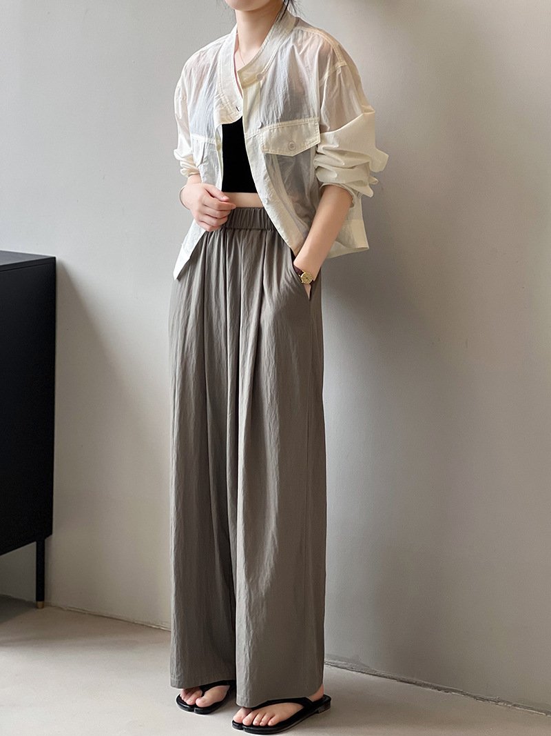 レディース シャツ コート 長袖 夏 韓国風 春夏 前開き ショート 薄手 スタンドカラー アウター ボタン ポリエステル