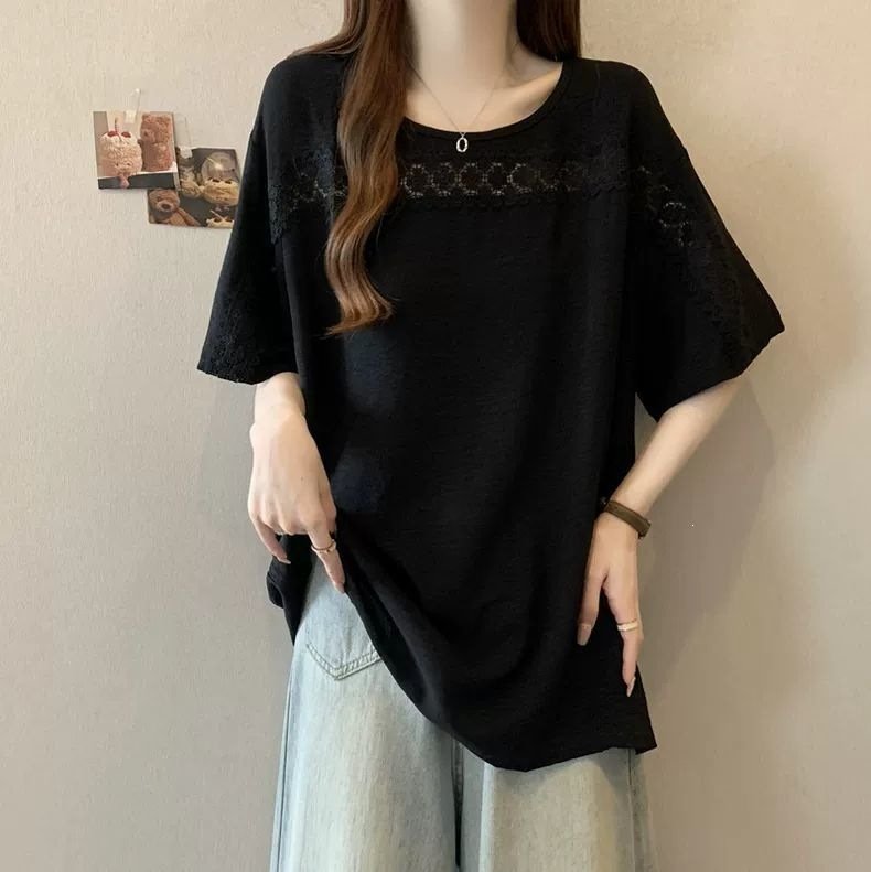 レディース シャツ トップス Tシャツ 半袖 無地 ゆったり 春夏 きれいめ 通勤 大きいサイズ おしゃれ 体型カバー 前開き 春 夏 ラウンドネック タイト レース シンプル 細身 シフォン タイ 都会的 レギュラー 着痩せ