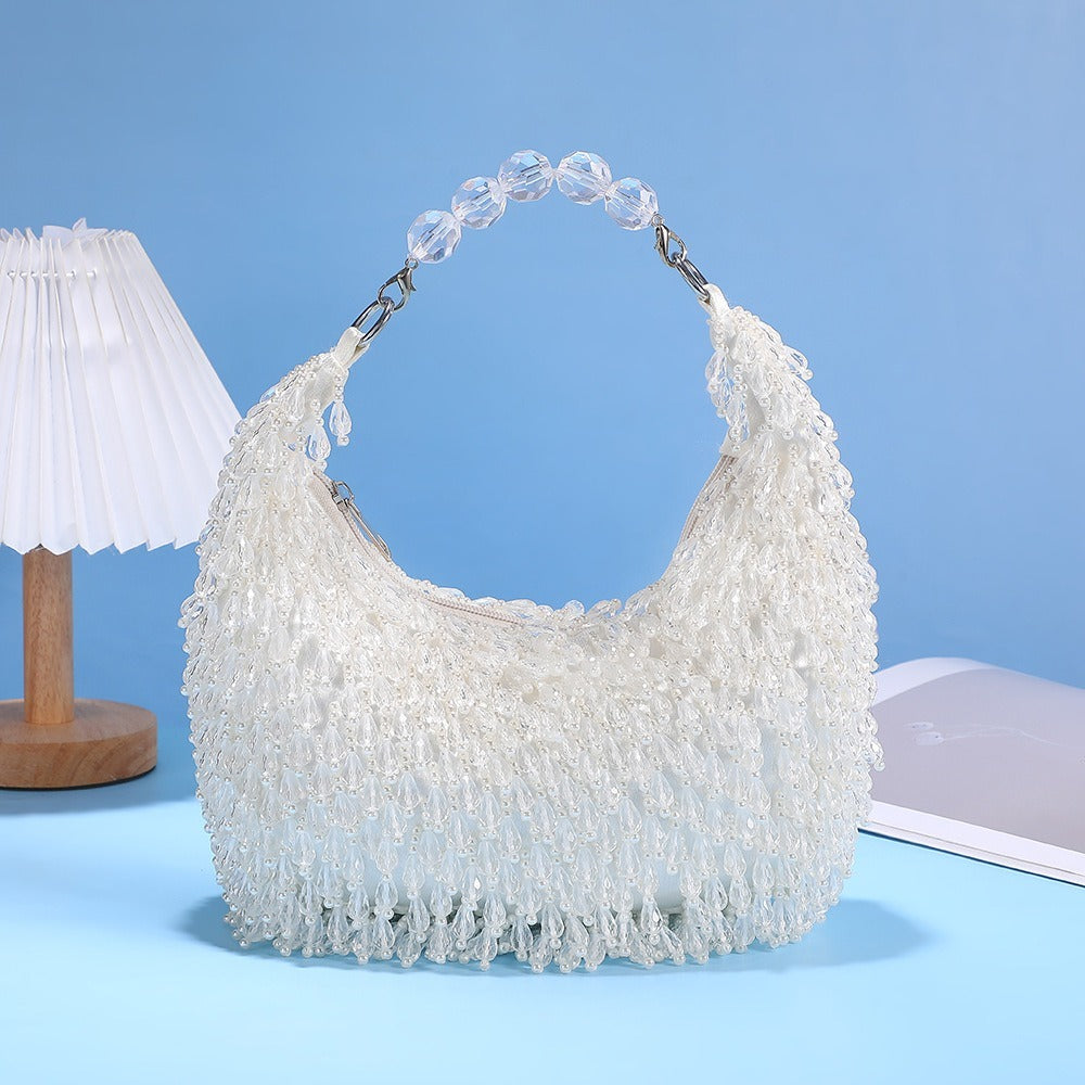 バッグ 華やか クリアビーズ パーティバッグ キラキラ ビーズ刺繍 ビーズ タッセル ビーズタッセル ハンドバッグ ミニバッグ プレゼント かわいい 大人可愛い きれいめ 上品 お洒落 キュート 主役級 存在感 フォーマル 華やか クリア フェミニン デート お出かけ パーティー イベント 女子会 休日 ショッピング カフェ 普段使い 双子 韓国 コーデ スタイル 高見え 格上げ モテ インスタ映え 春 夏 結婚式 披露宴 ホワイト オフホワイト
