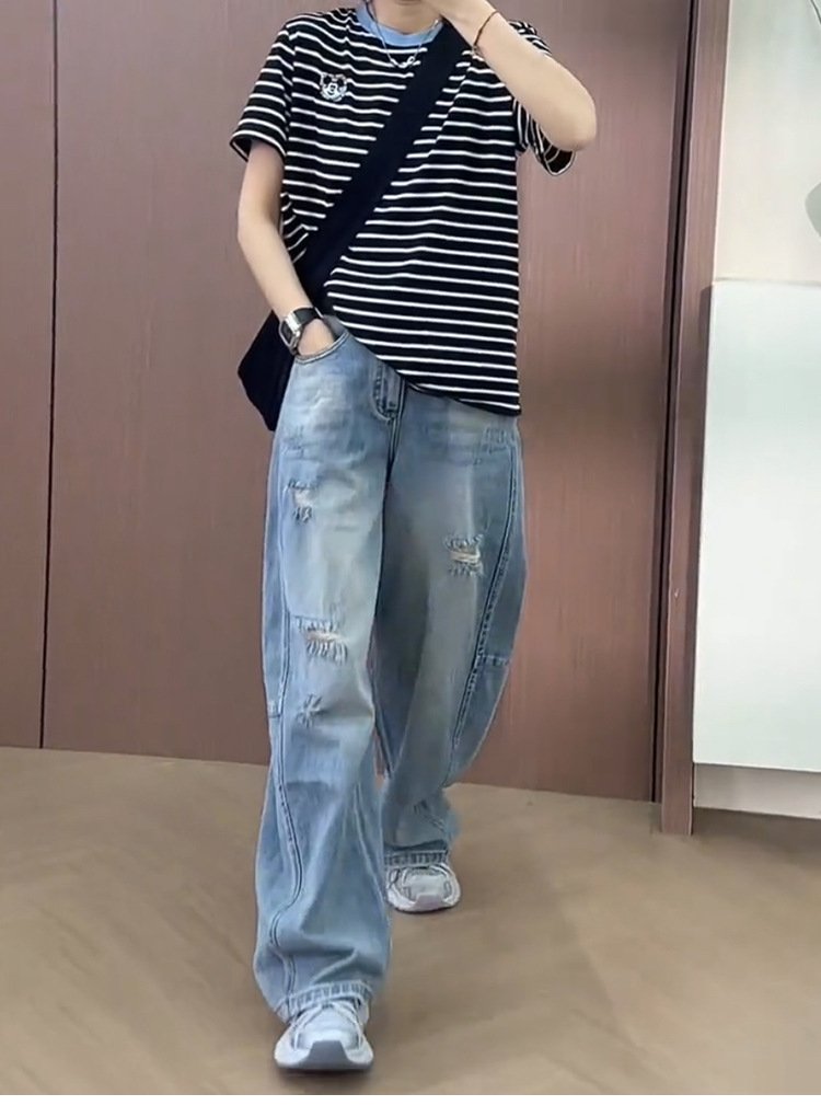 レディース パンツ ゆったり ワイド コットン 綿 デニム 夏 秋冬 カジュアル 大きいサイズ 秋 冬 スリム ロング ストレート ロングパンツ デニムパンツ ハイウエスト ダメージ